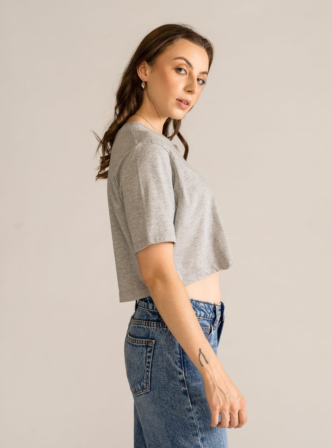 Basic Cropped Tee, Gris Claro