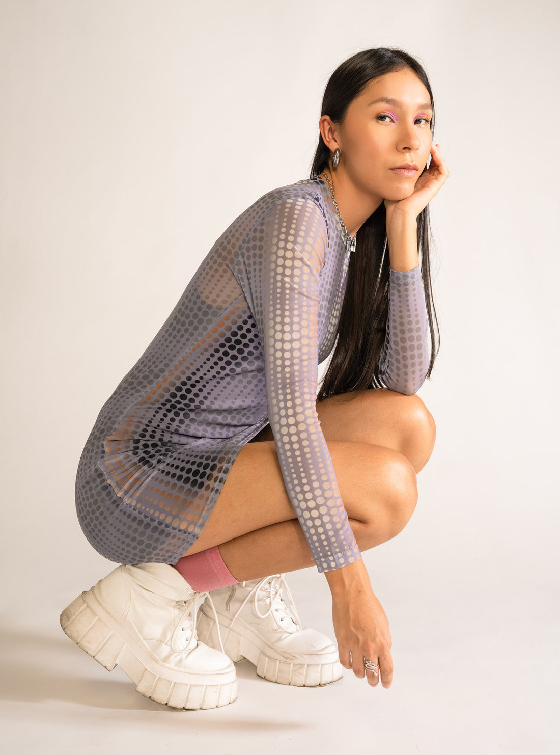 Now That She's Gone Mesh Dress, Morado