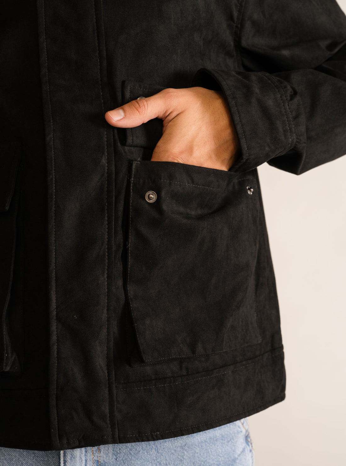 Suede Dark Brown Patch pocket Jacket, Negro
