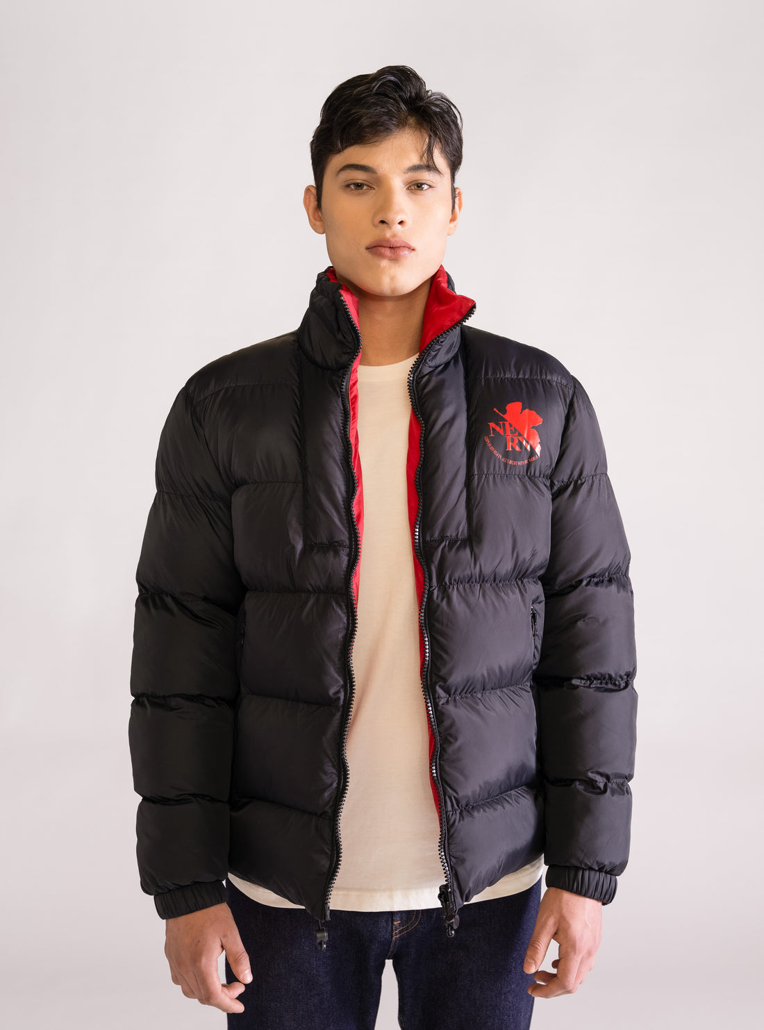 Evangelion Puffer Jacket Reversible, Negro