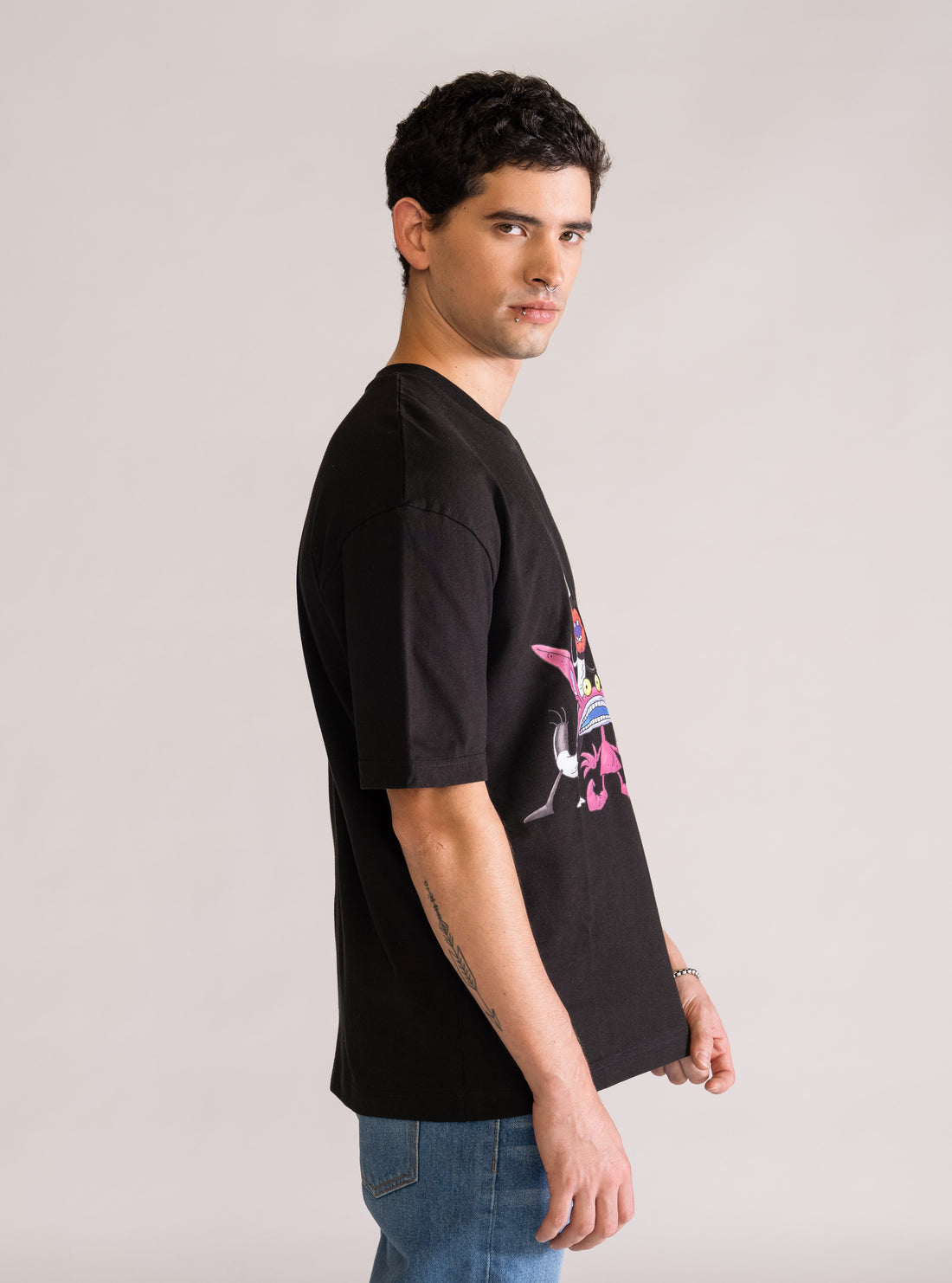 Real Monsters, Drop Shoulder Playera, Negro