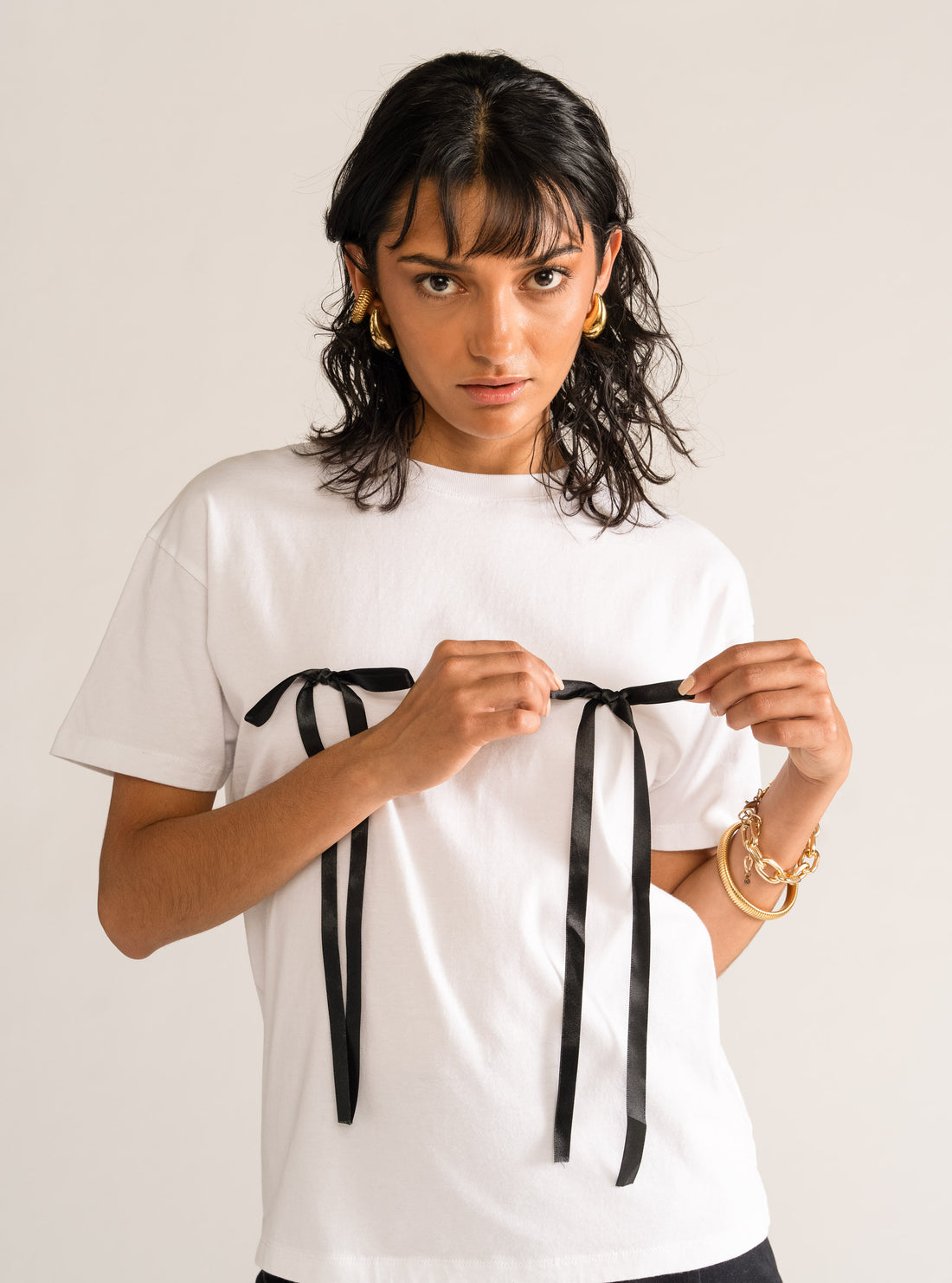 Tease And Bow Tee, Blanco