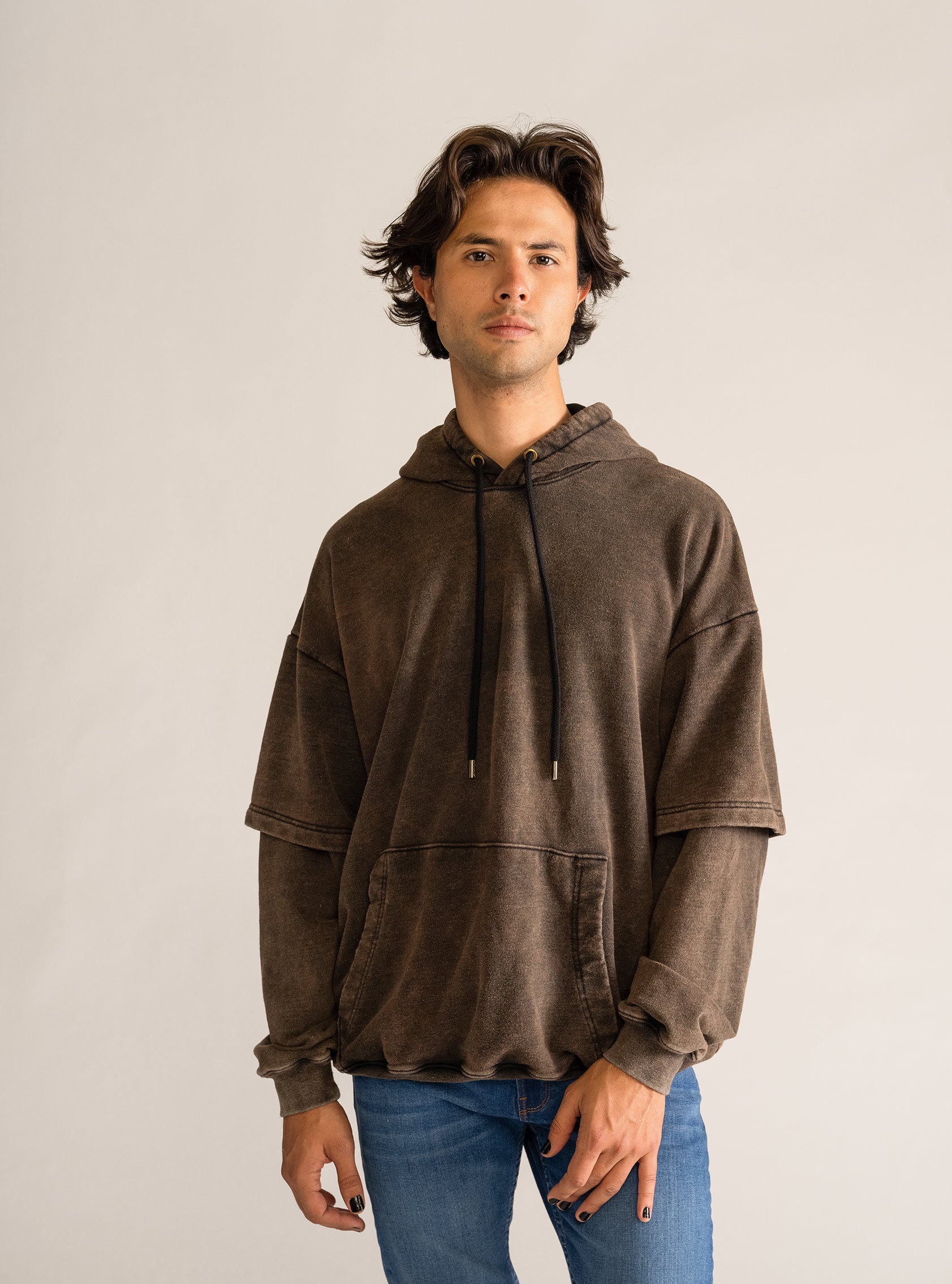 Rust Drop Shoulder Hoodie, Negro