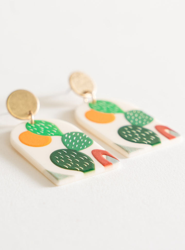 Party Cactus Earrings, Beige