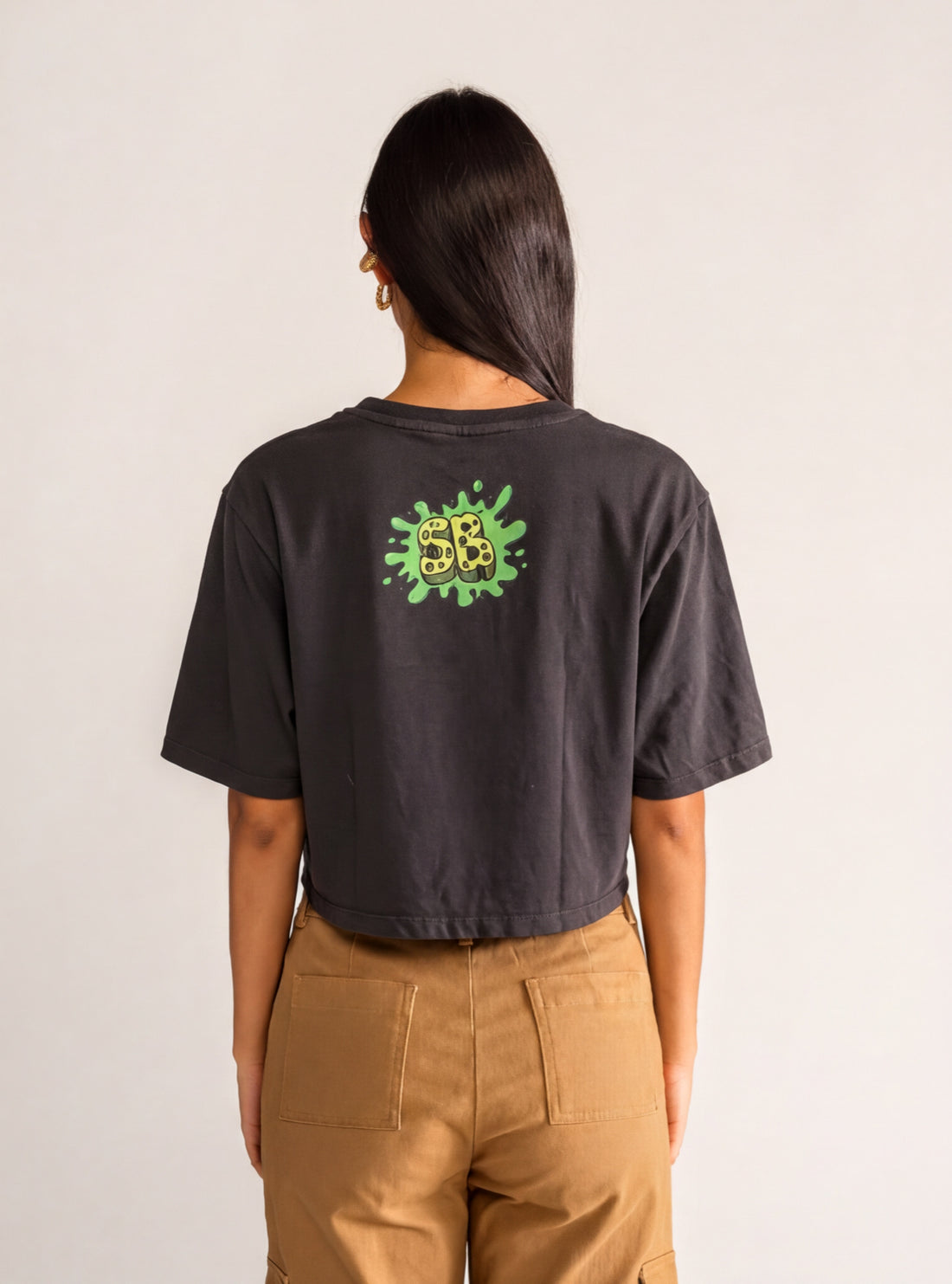 Bob Esponja Monster Truck, Cropped Playera, Negro