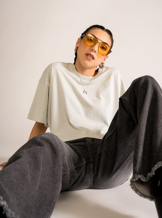Acquainted Cropped Oversize T-shirt, Verde Menta.