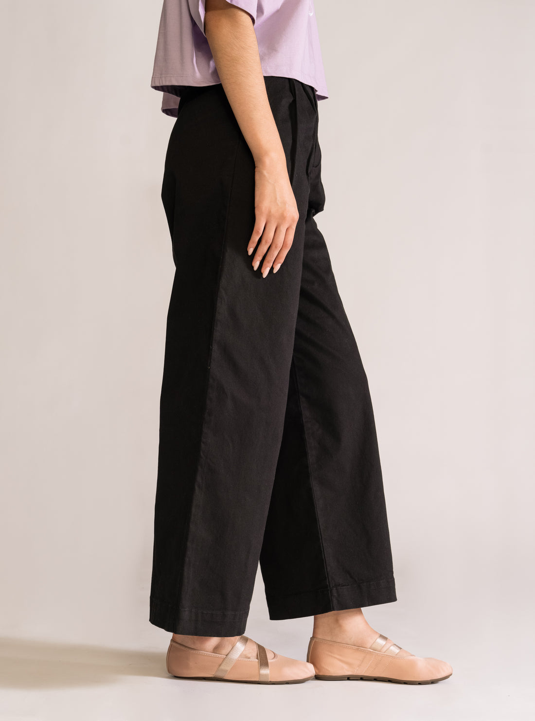 Pantalón Paletones Wide Leg, Negro