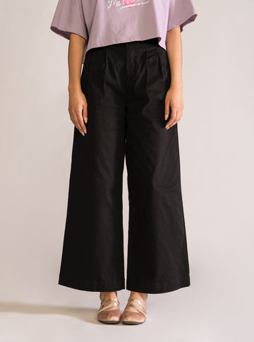 Pantalón Paletones Wide Leg, Negro