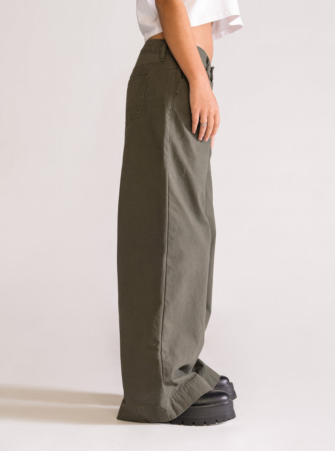 Super Wide Leg, Cintura Baja, Verde Olivo