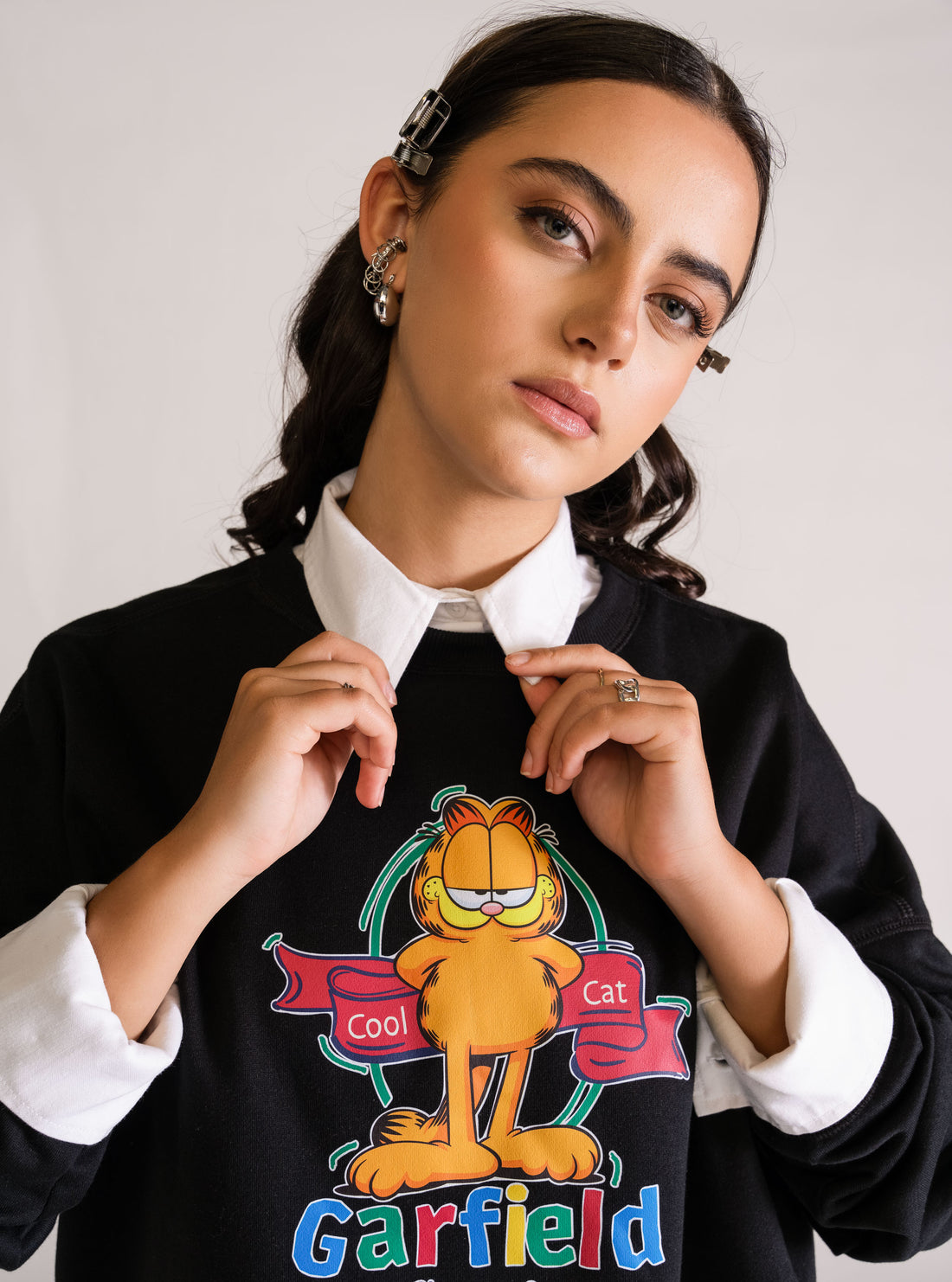 Garfield Cool Cat Crewneck, Negro
