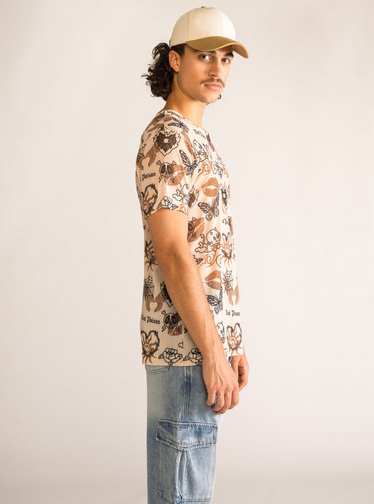 Tattoo Mesh Top, Beige