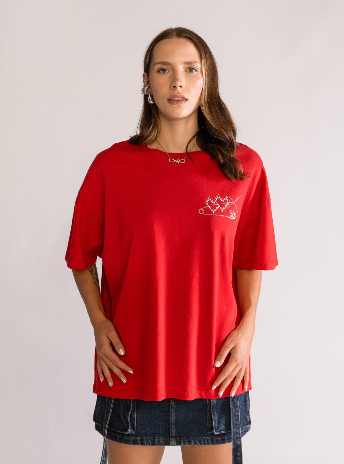 Silver Heart Oversized Playera, Rojo