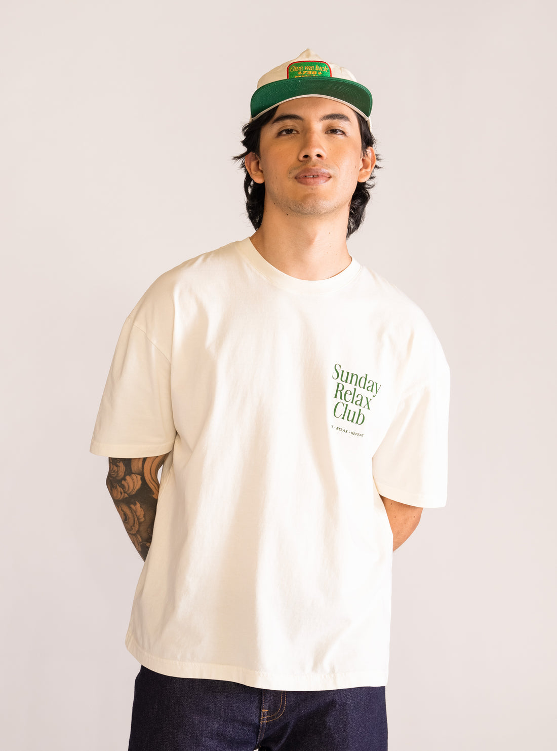 Sunday Relax Club Drop Shoulder T-Shirt, Crema