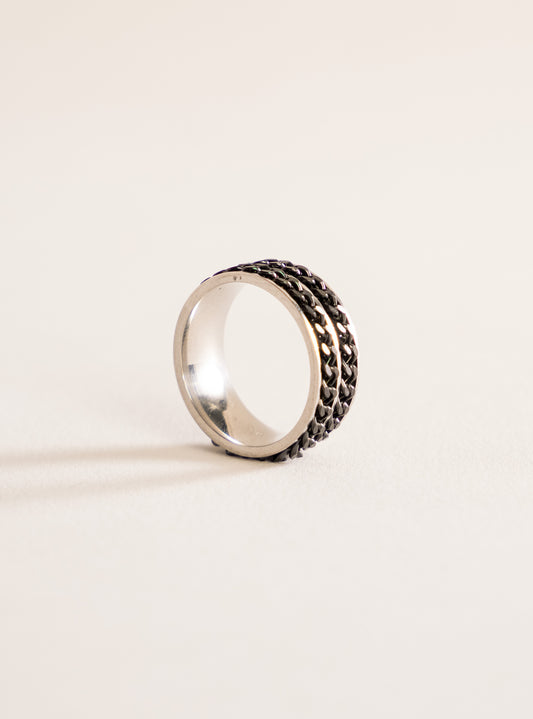 Geometric Circle Steel Band Ring, Negro