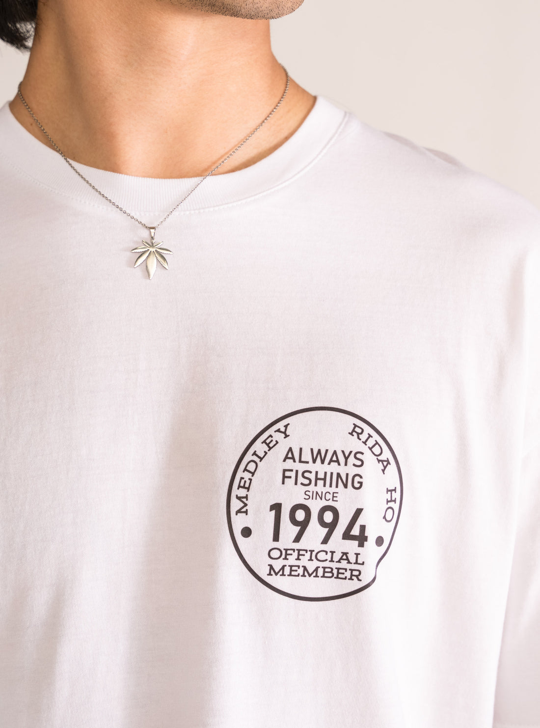 Fisherman Club Drop Shoulder T-Shirt, Blanco