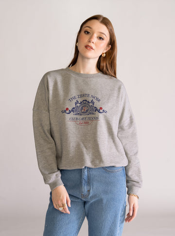 Club Café Tennis Crewneck, Gris Claro
