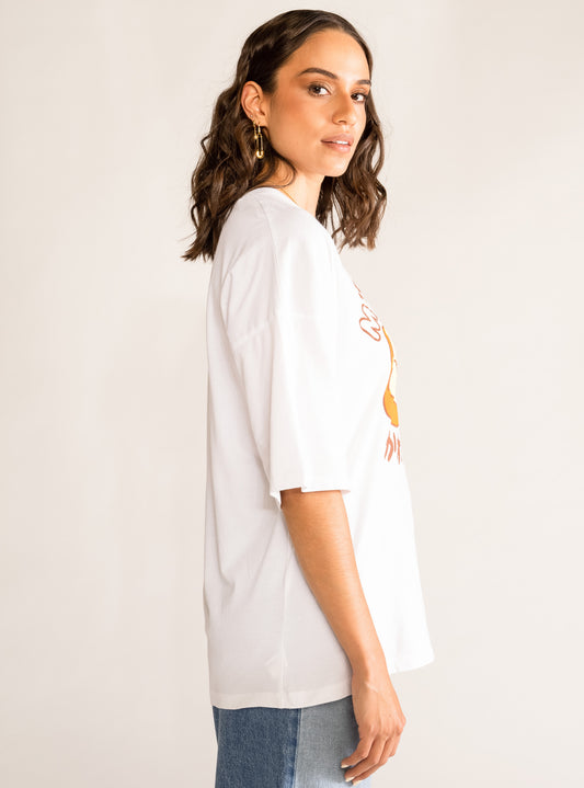 Meow Oversized Tee, Blanco