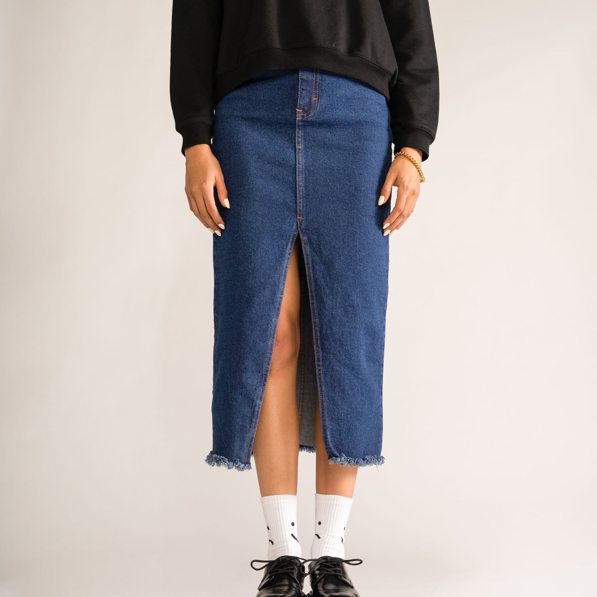 Candace Long Skirt Denim, Azul Obscuro