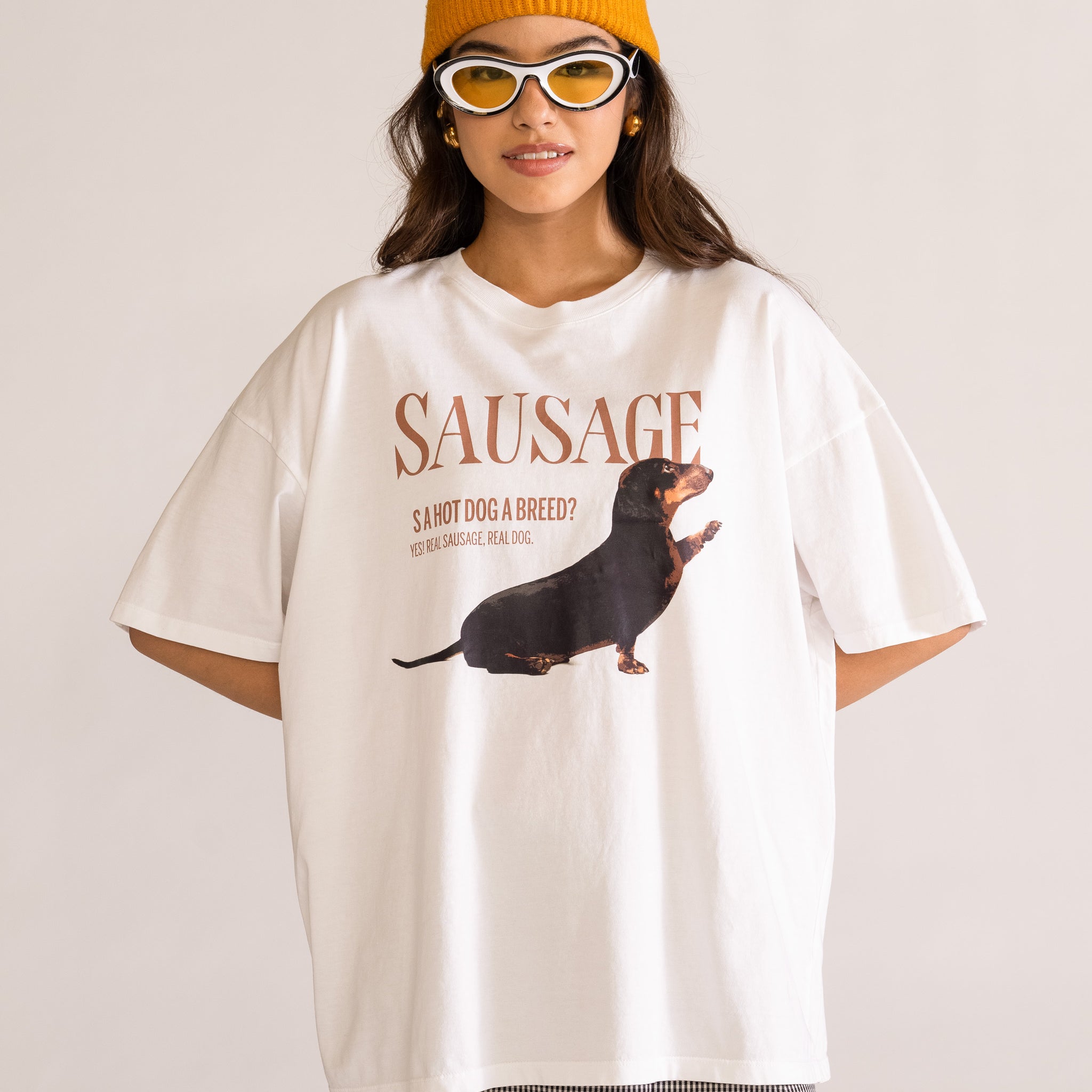 Sausage Oversized Playera, Blanco
