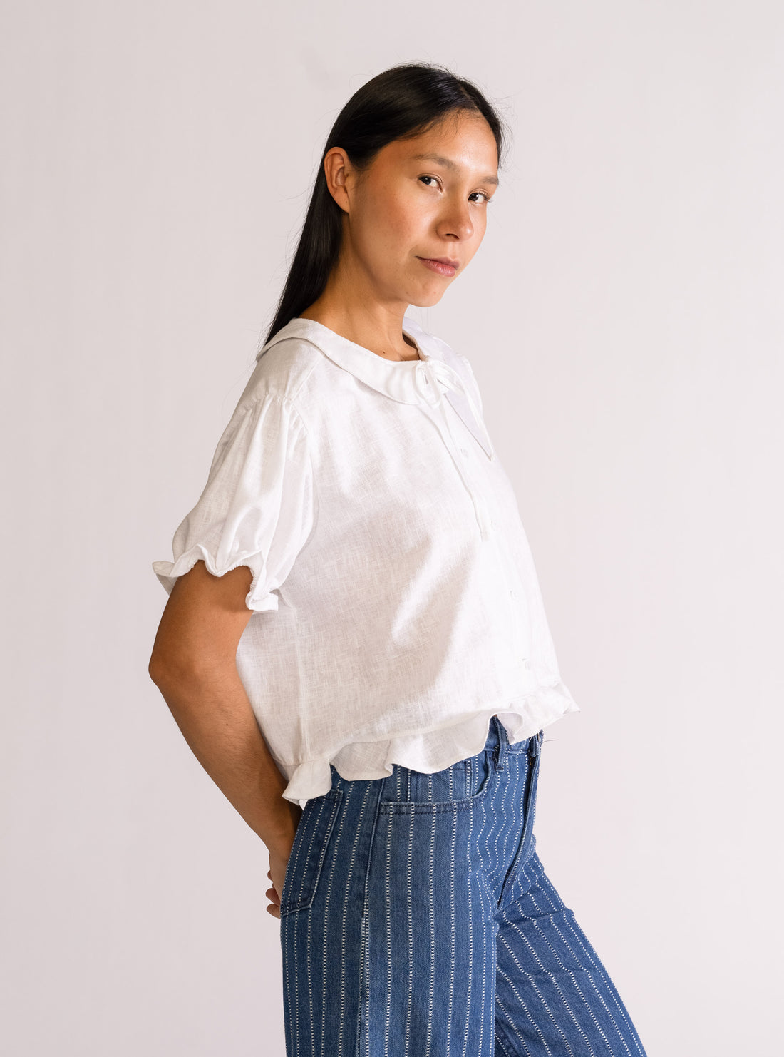 Blusa Cropped Lino, Blanco