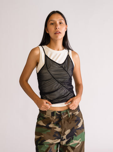 Tank Top Rib & Mesh, Negro