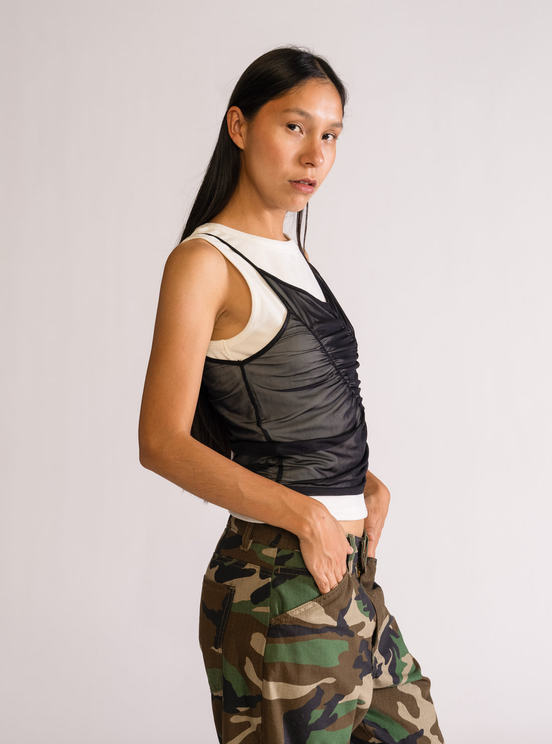 Tank Top Rib & Mesh, Negro