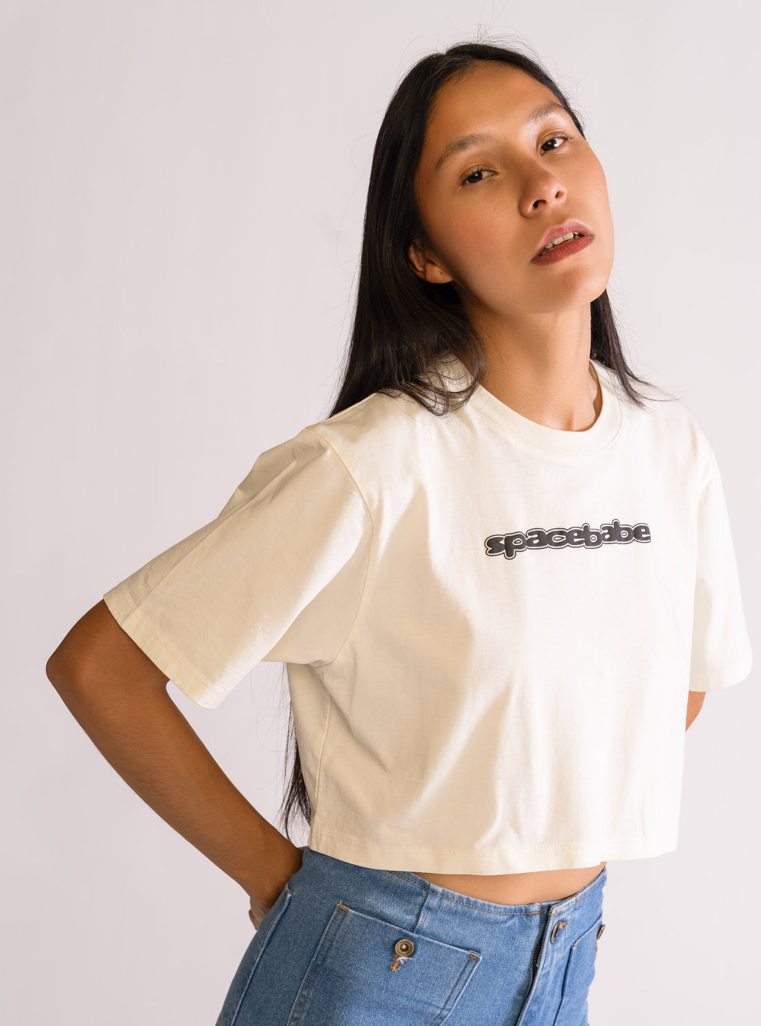 SpaceBabe, Cropped Playera, Crema