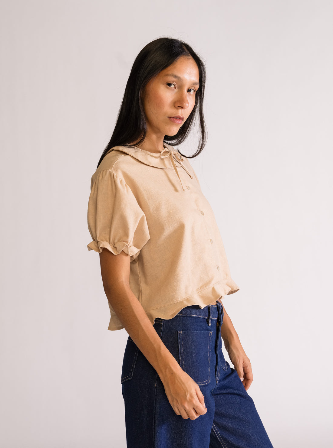 Blusa Cropped Lino, Kaky