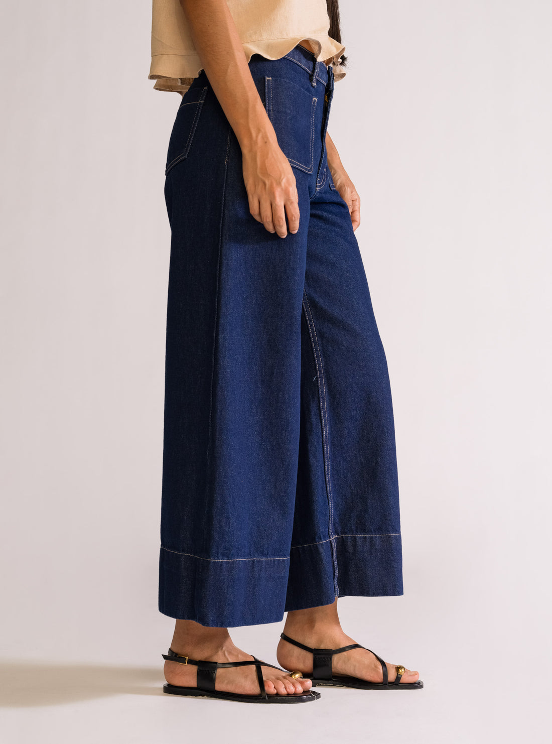 Twist & Shout, Wide Leg Cropped Jeans, Azul Obscuro