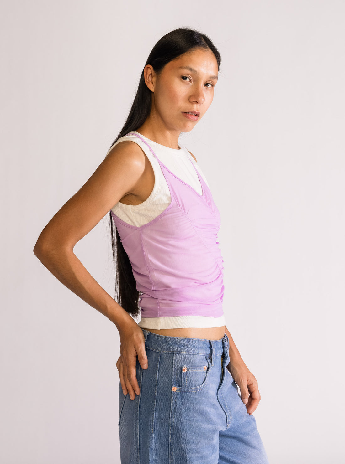 Tank Top Rib & Mesh, Morado Claro