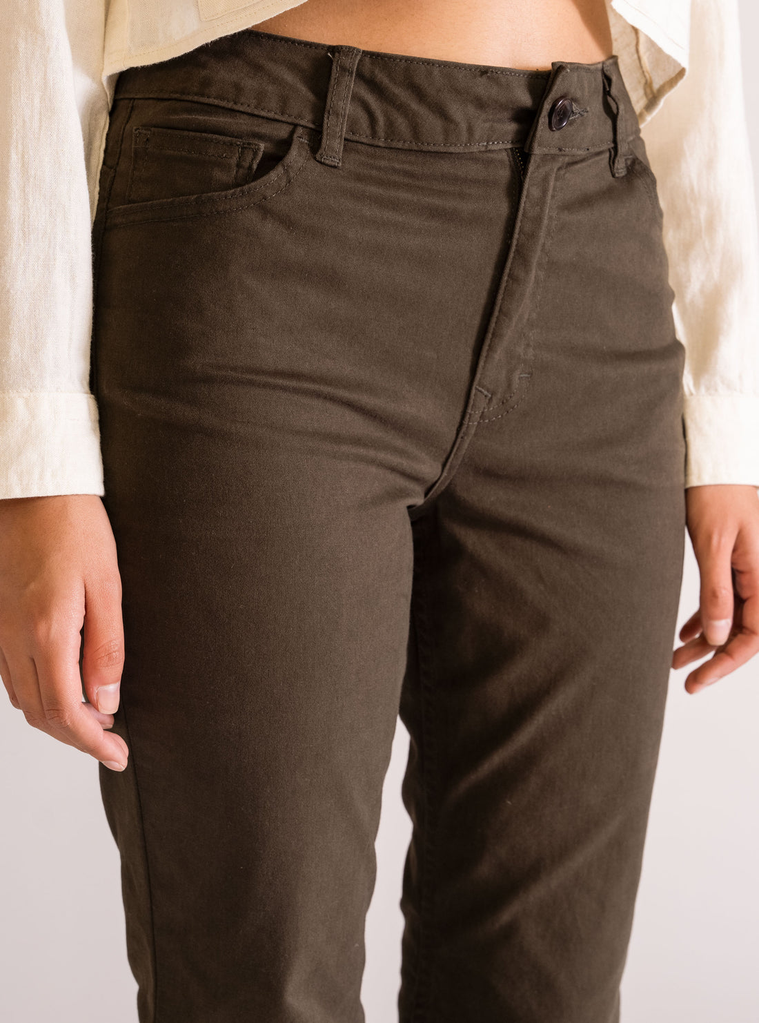 Bell Bottom Basic On Pants, Verde Olivo