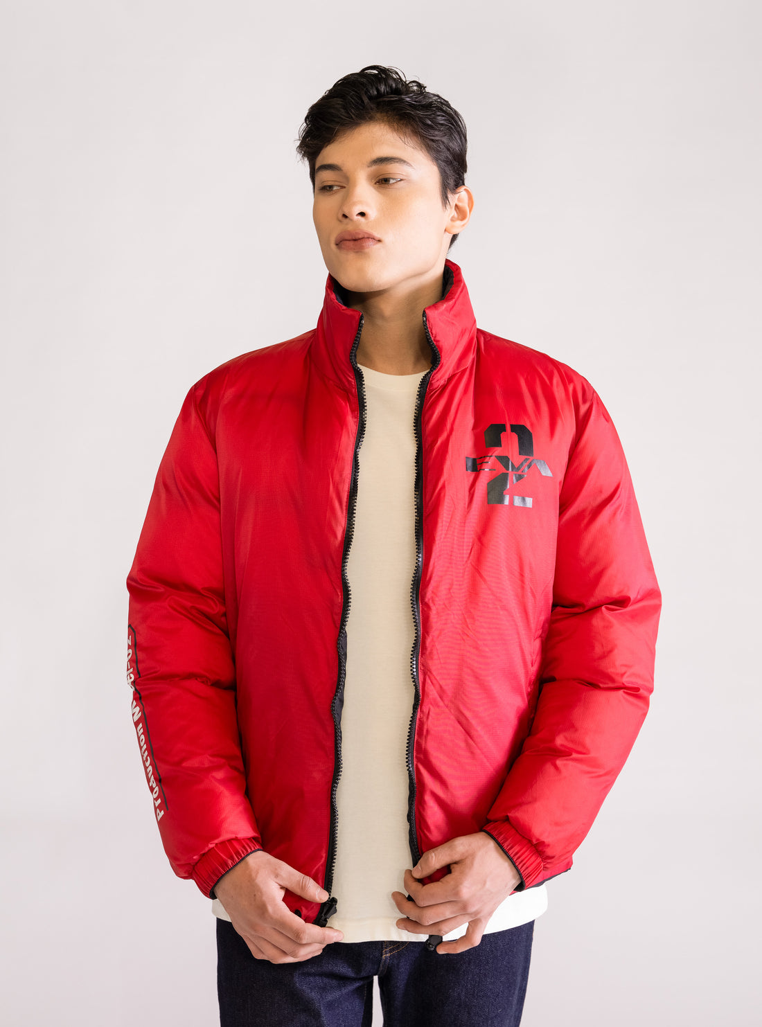 Evangelion Puffer Jacket Reversible, Negro