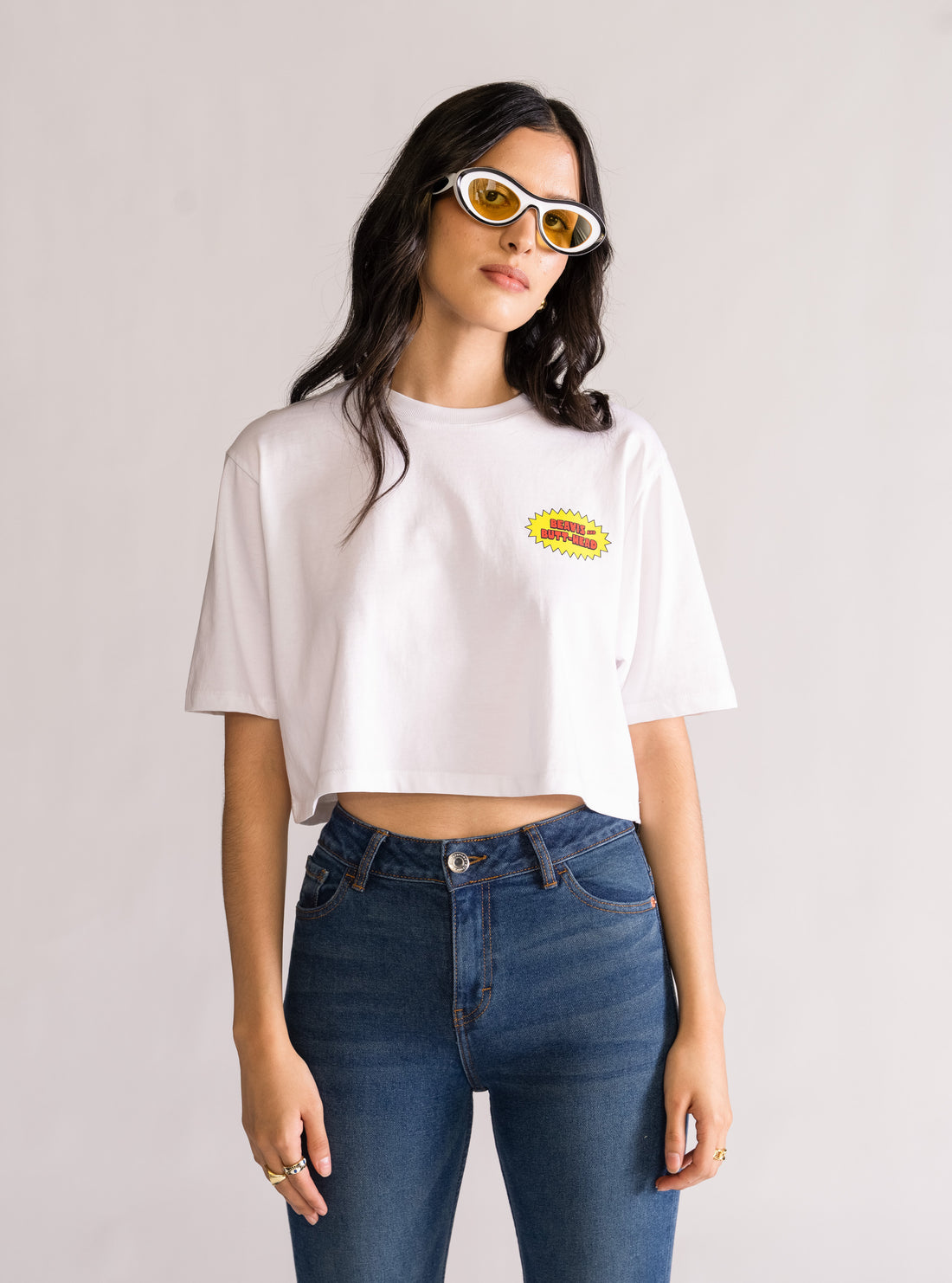 Burger World Cropped Playera, Blanco