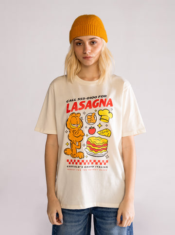 Lasagna Garfield Playera, Blanco Hueso
