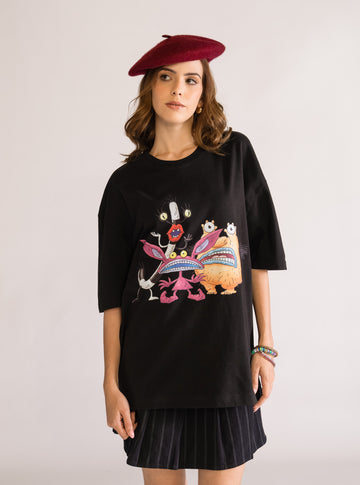Real Monsters, Drop Shoulder Playera, Negro
