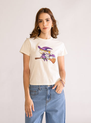 Witchy Angelica Baby Tee, Blanco Hueso