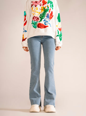 One Of The Girls Bell Bottom Jeans, Celeste