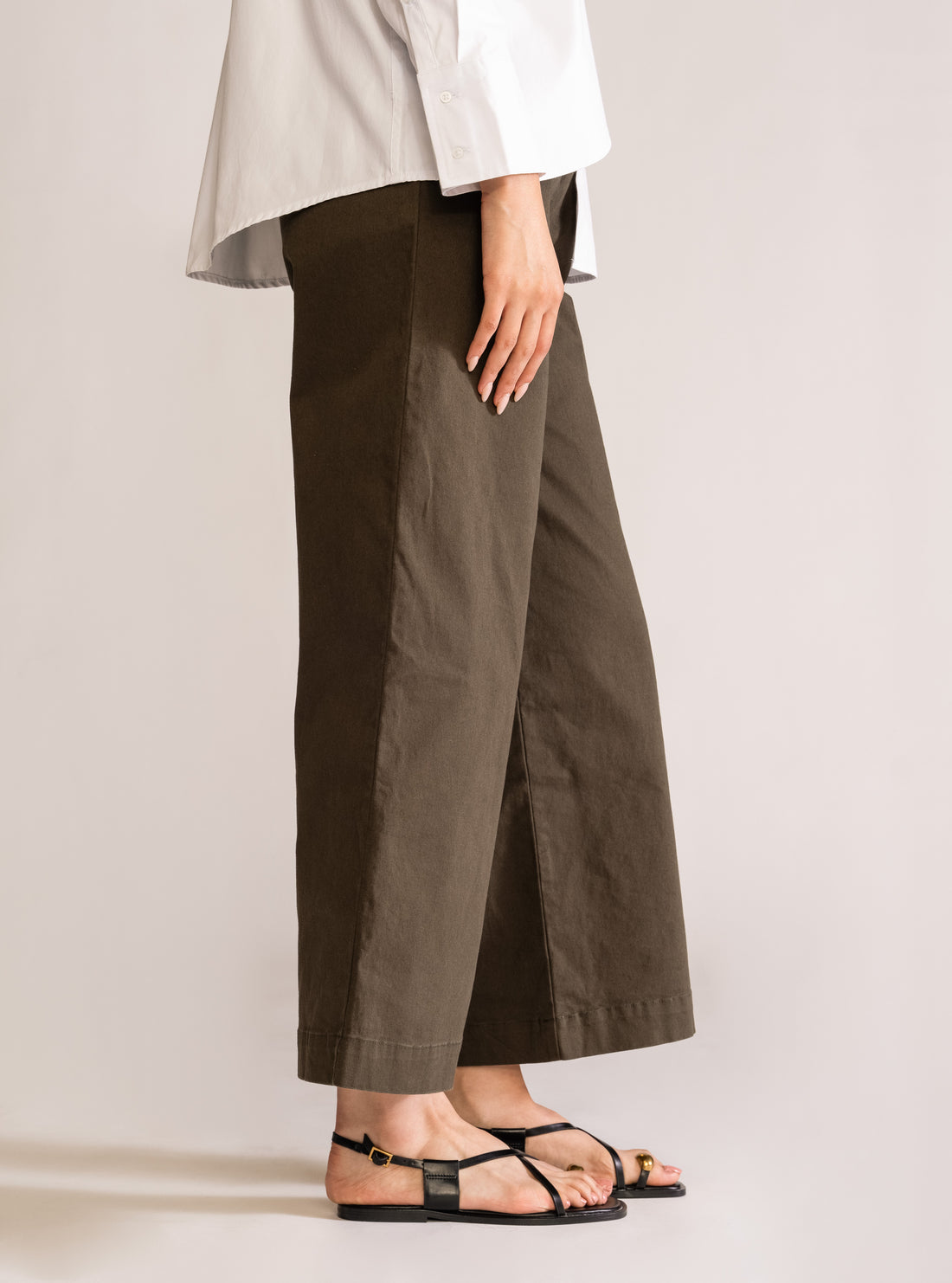 Pantalón Paletones Wide Leg, Verde Olivo