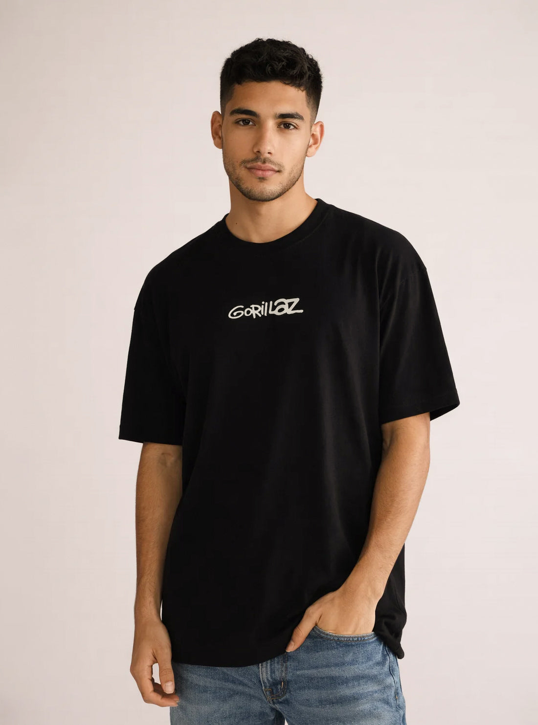 Gorillaz Plastic Beach, Drop Shoulder Playera, Negro