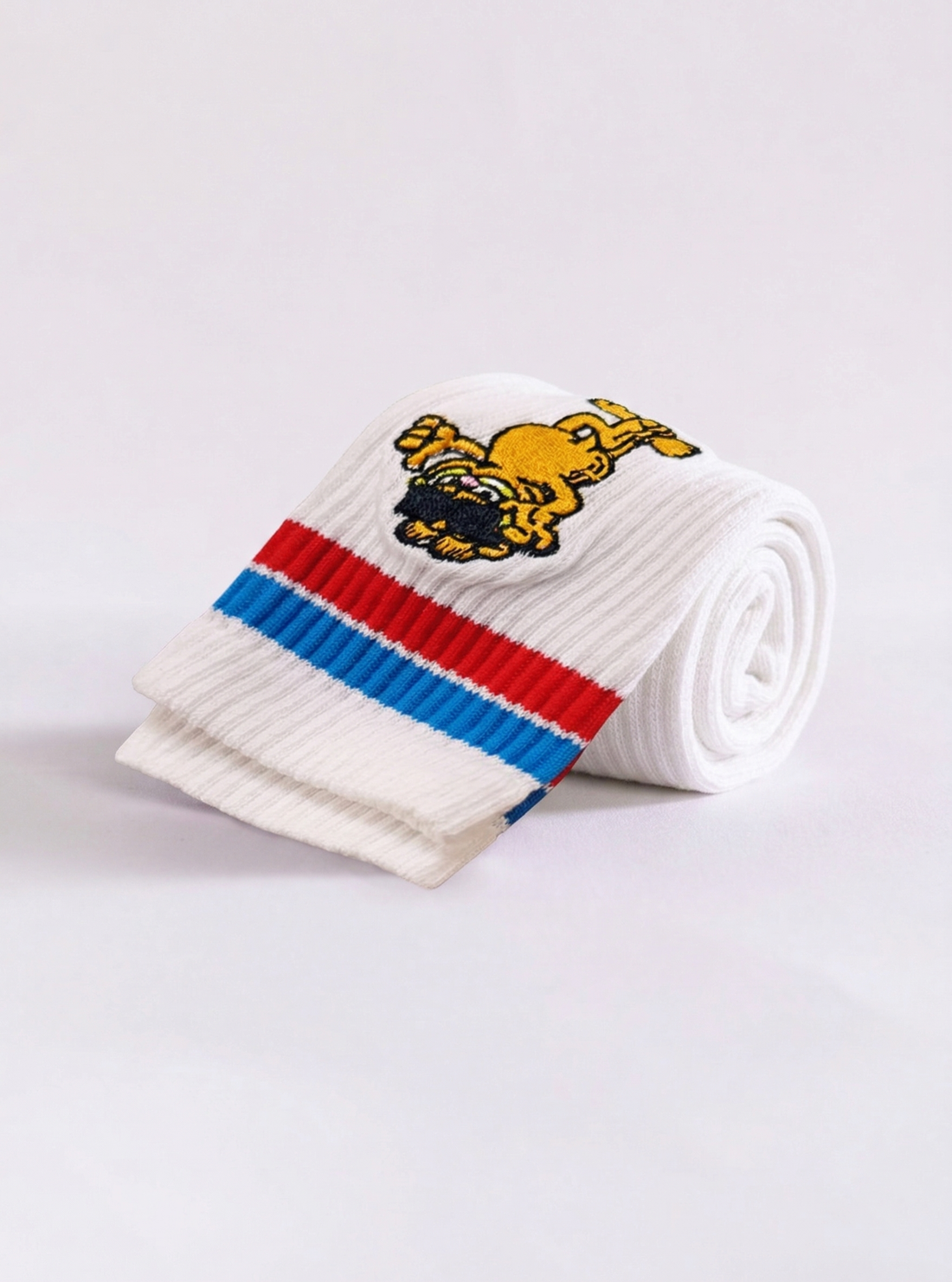 Fat Cat Fits Garfield Embroidery Socks, Blanco