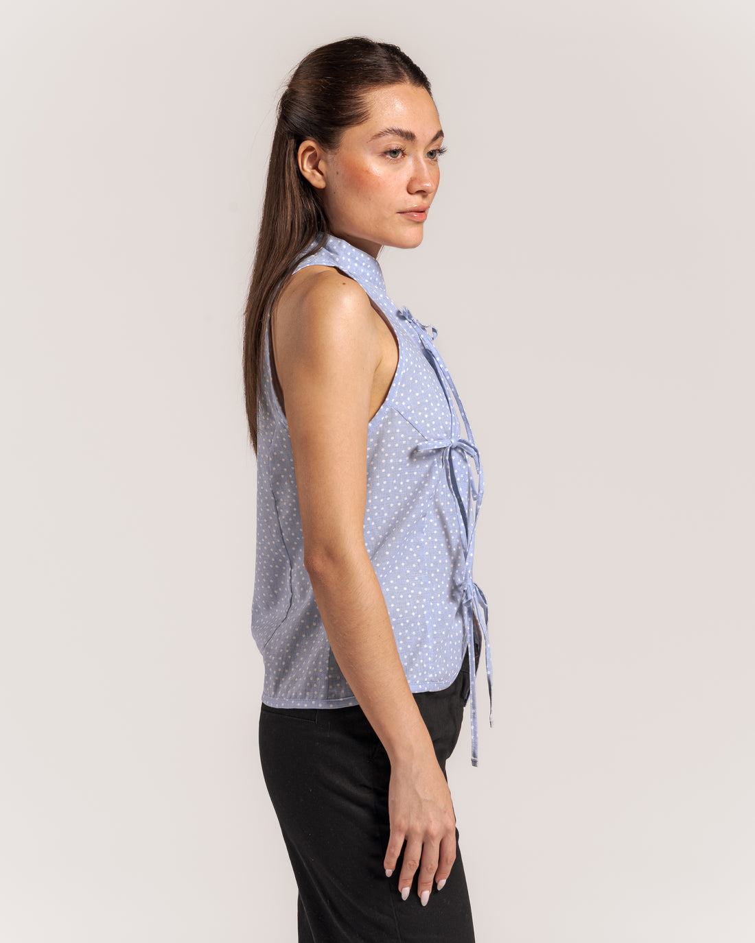 Blusa Traslapada, Polka Dot, Celeste
