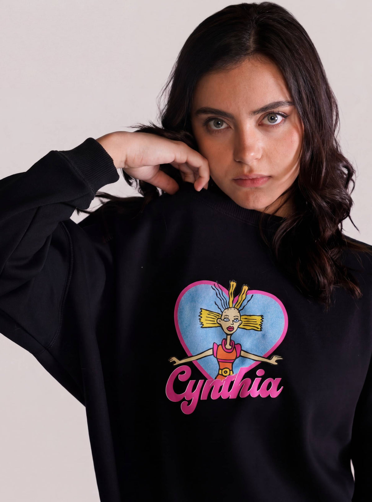 Cynthia Bed Hair, Crewneck Negro – sudadero para mujer Distefano (vista 3)
