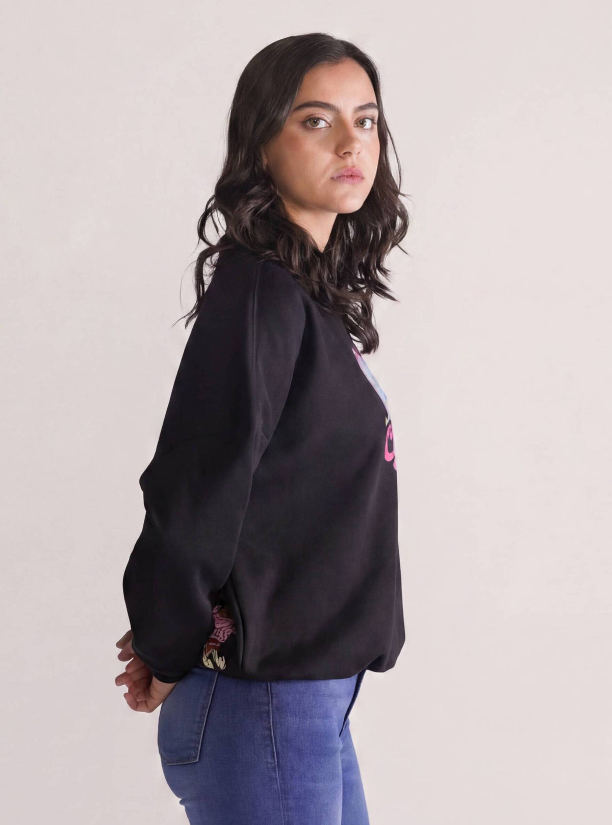 Cynthia Bed Hair, Crewneck Negro – sudadero para mujer Distefano (vista 2)