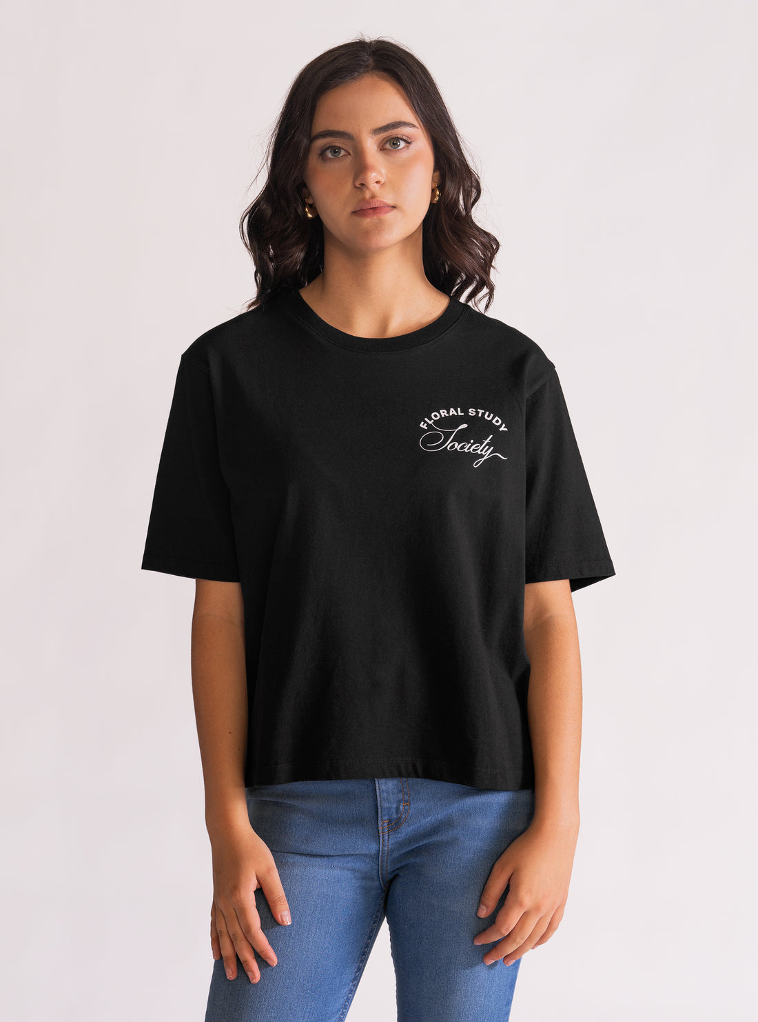 Opal Bloom Boxy Playera, Negro