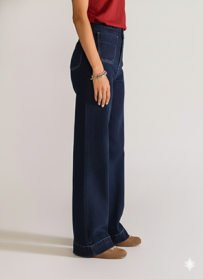 Marine Babe Bell Bottom Jeans, Azul Obscuro