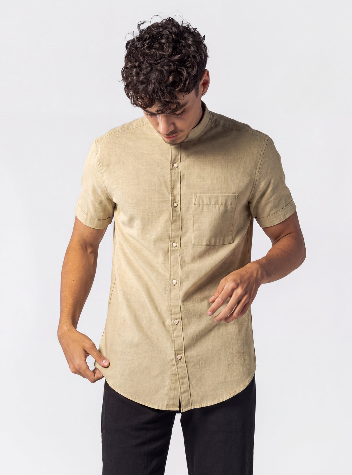Full Swing Camisa Cuello Mao, Verde Claro