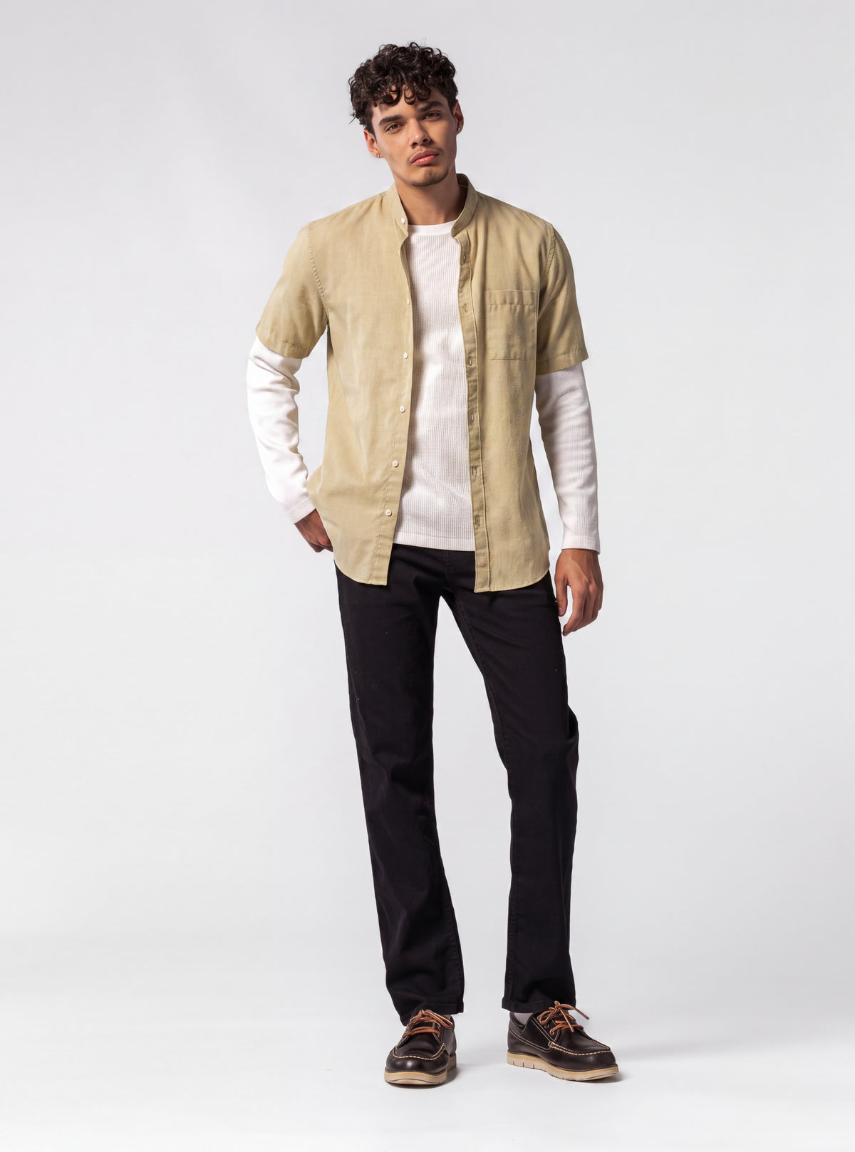 Full Swing Camisa Cuello Mao, Verde Claro