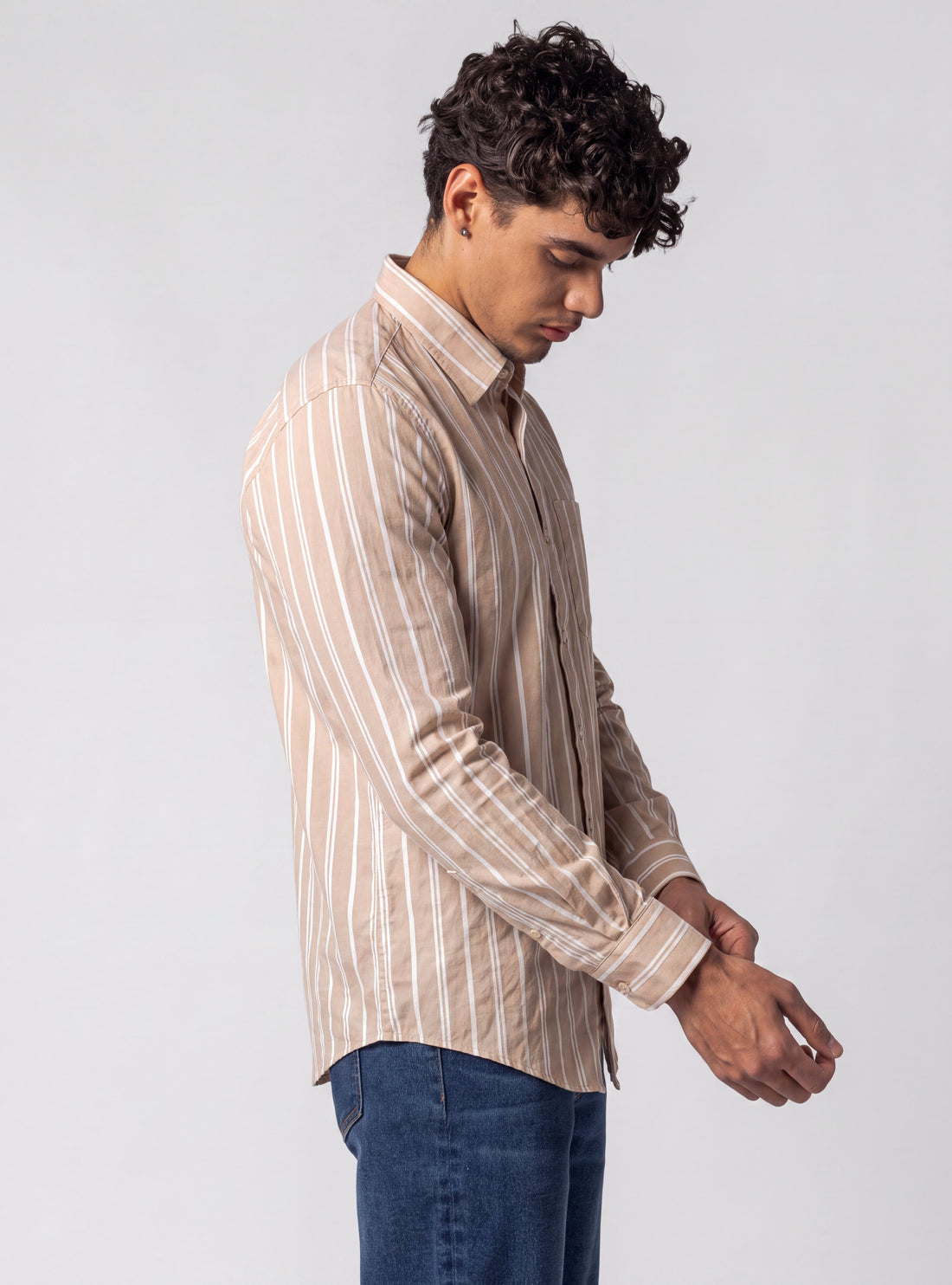 Time-Tested Camisa Cafe Claro – camisa manga larga para hombre Distefano