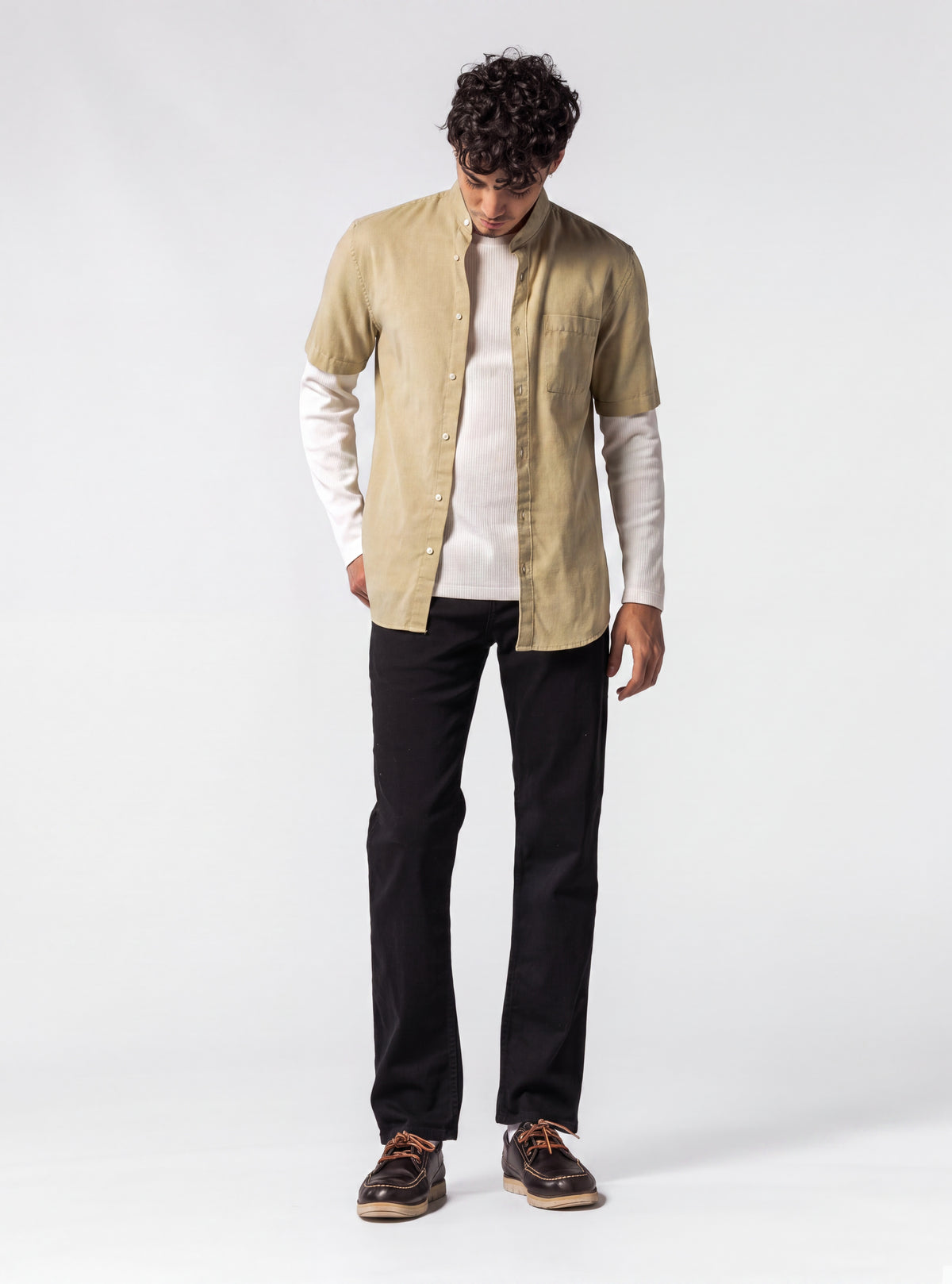 Full Swing Camisa Cuello Mao, Verde Claro