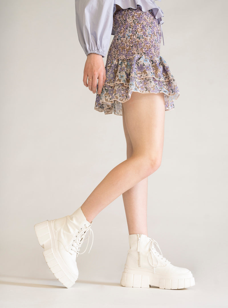 Smocked Mini Skirt, Morado